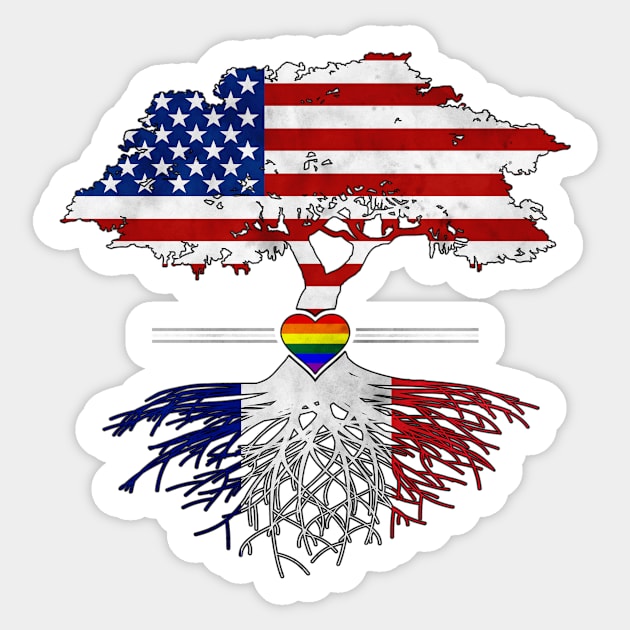 American Grown French Roots Gay Heart LGBT Pride Sticker by wheedesign